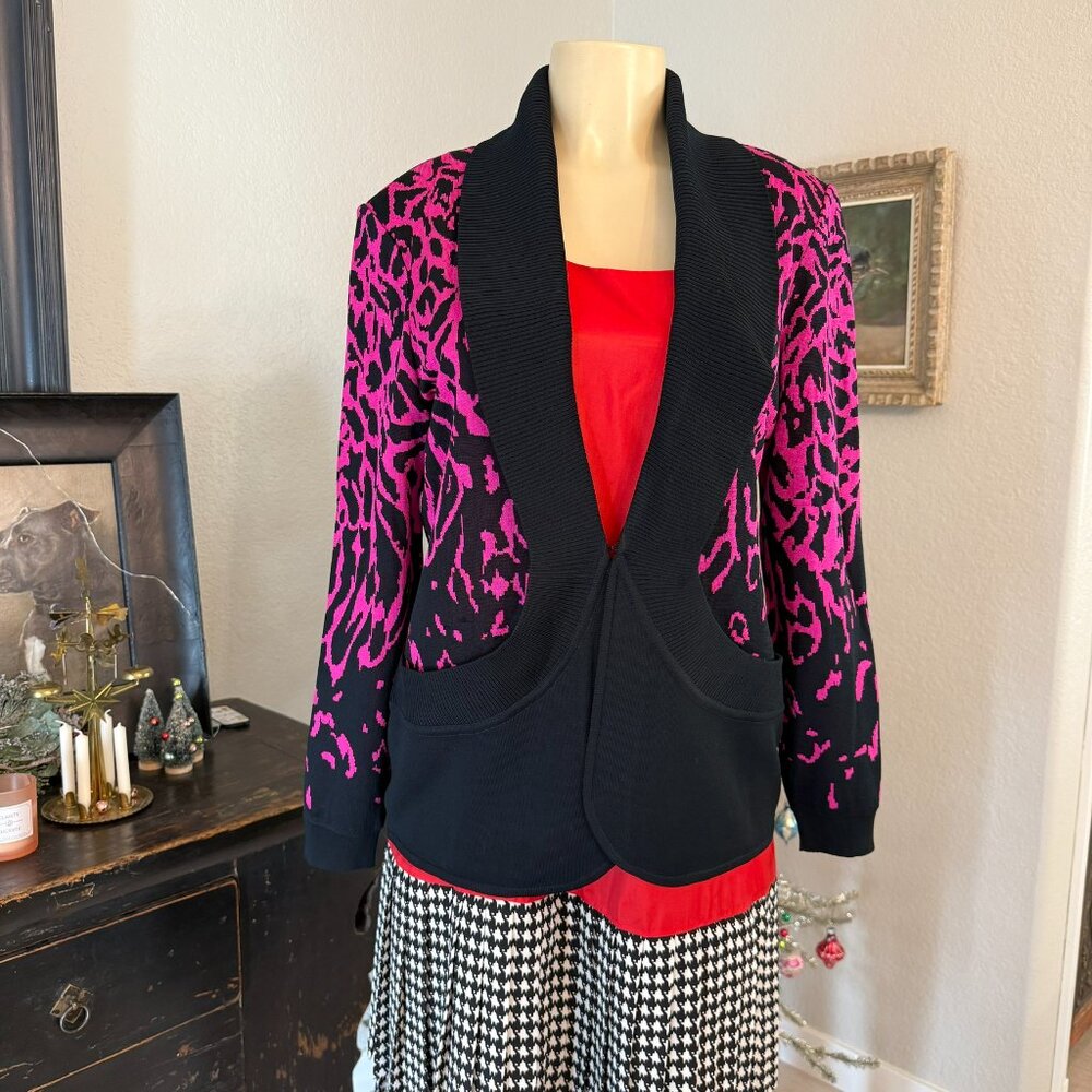 MING WANG fusia and black double knit Cardigan